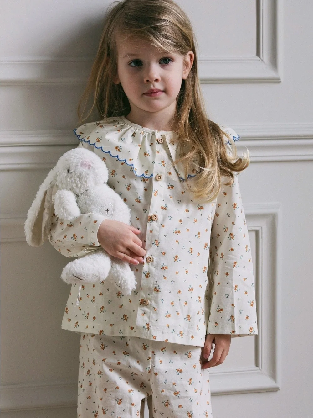 Noa de Cajou Girls Floral Lounge PJ Pants 4-5Y White 100% Cotton Elastic Bottoms